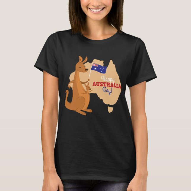 Lycklig Australien Day Shirt Funny Kangaroo T-shir T (Framsida)