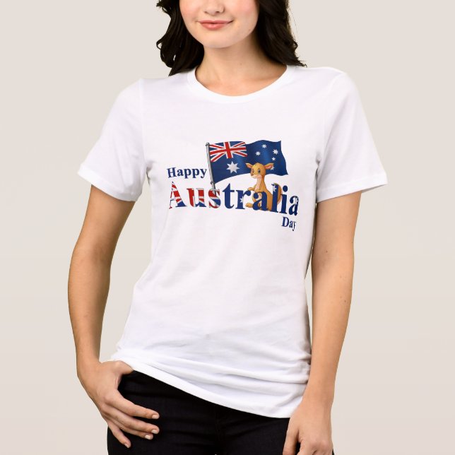 Lycklig Australiendagen Cute Kangaroo Flagga T Shirt (Framsida)
