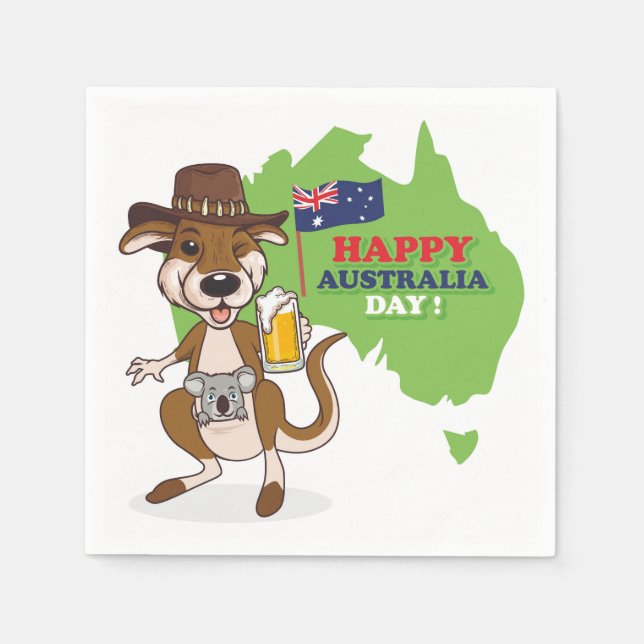 Lycklig Australiens dag Kangaroo Koala Pappersservett (Framsidan)