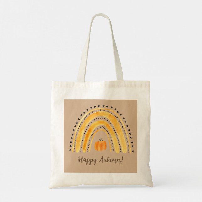 Lycklig Autumn Boho Rainbow Shopping Tote Bag Tygkasse (Baksida)