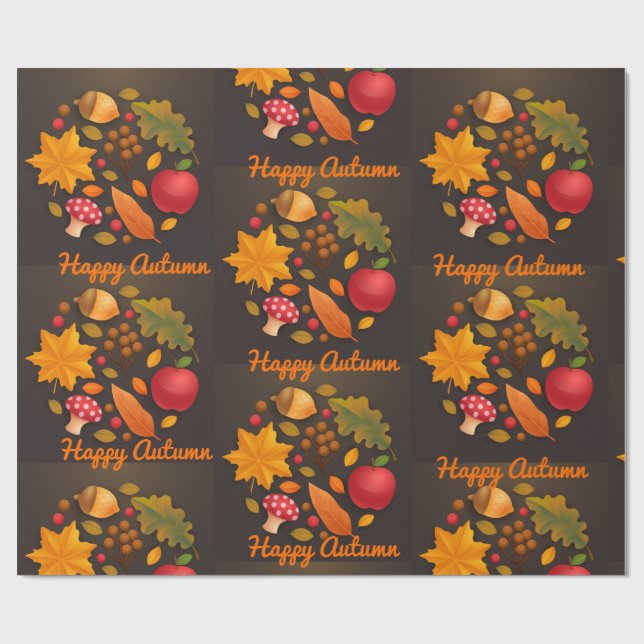 Lycklig Autumn Mushroom & Harvest Foliage Papper Presentpapper (Platt)