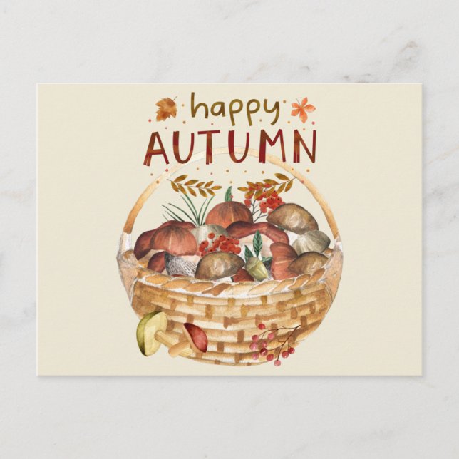 Lycklig Autumn Vild Mushroom Basket Harvest Vykort (Framsida)