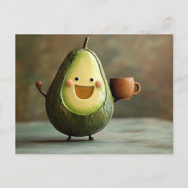 Lycklig Avocado Enjoying a Kopp i Tea Vykort (Framsida)