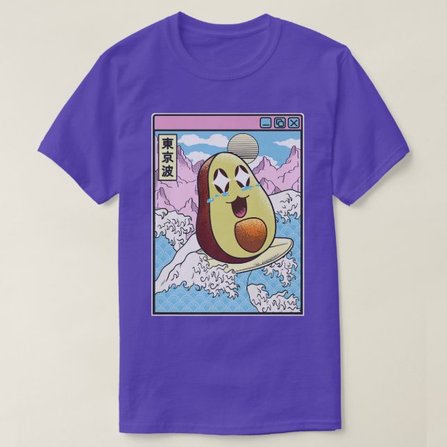 Lycklig Avocado Surfing Japanes Vinkarare Kawaii A T Shirt (Design framsida)