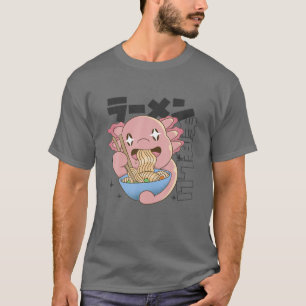 Lycklig Axolotl Eating Ramen Japan Stil Kawaii Ani T Shirt