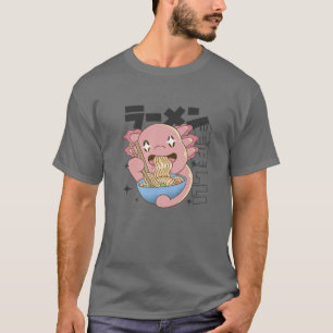 Lycklig Axolotl Eating Ramen Japan Stil Kawaii Ani T Shirt