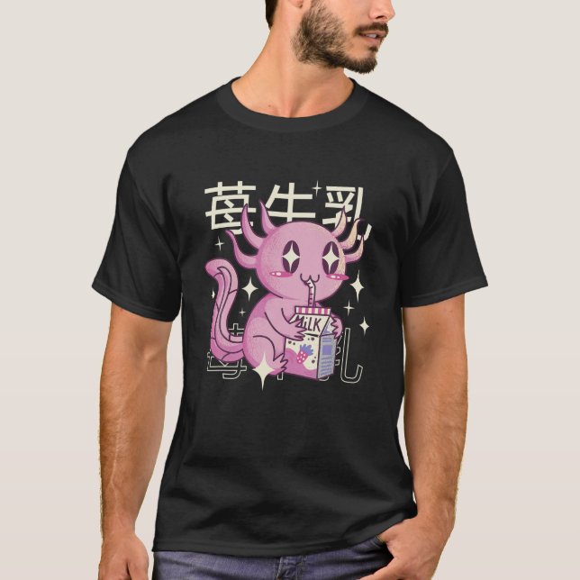 Lycklig Axolotl med jordgubbsodlingen Mjölk Japan  T Shirt (Framsida)