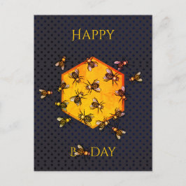 Lycklig B-dagshonungsbin orange gult  roligt födel Vykort