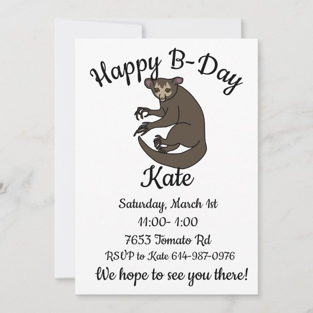Lycklig B-day Aye aye Lemur Inbjudningar (Framsida)