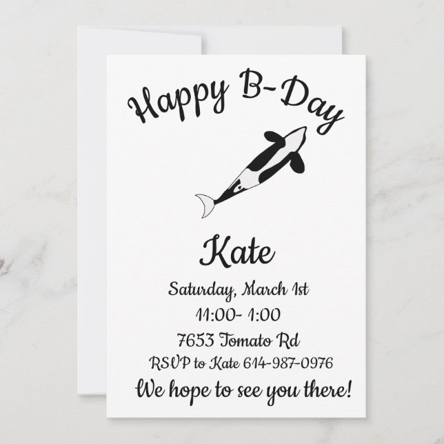 Lycklig B-day Orca Whale Inbjudningar (Framsida)