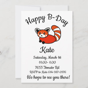 Lycklig B-day Red Panda Inbjudningar