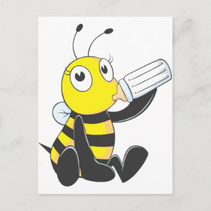 Lycklig Baby Bee dricker Mjölk Vykort