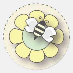 Lycklig Baby Bee i Gult Runt Klistermärke