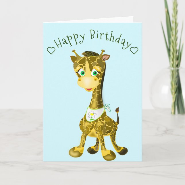 Lycklig Baby Giraffe-födelsedagskort Kort (Framsida)