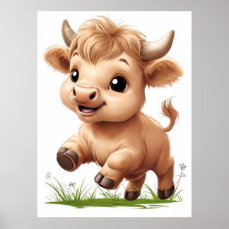 Lycklig Baby Highland Cow Nursery Art Poster