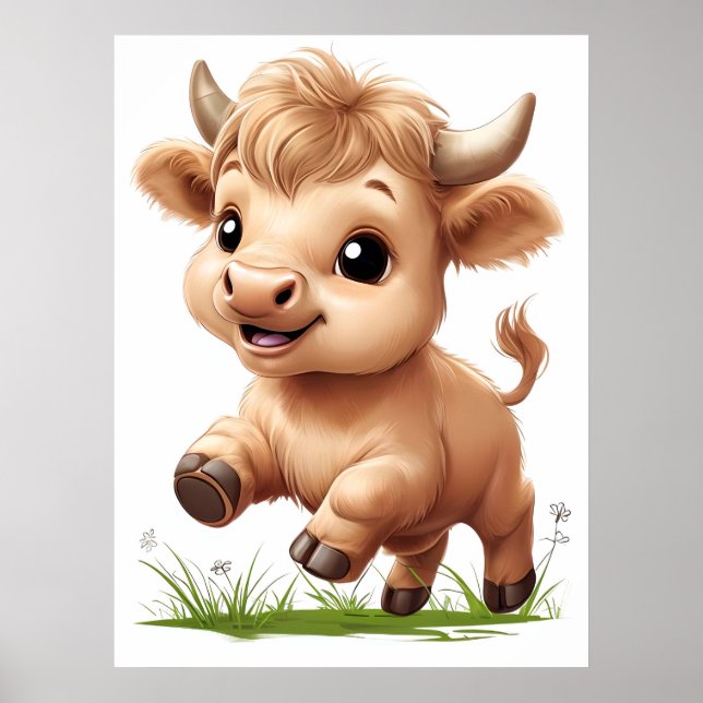 Lycklig Baby Highland Cow Nursery Art Poster (Framsidan)