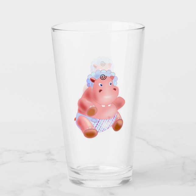 Lycklig Baby Hippo Funny Glass Glaskopp (Framsida)