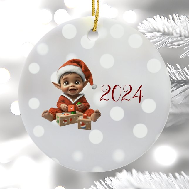 Lycklig Baby jul Elf Ceramic Ornament (Skapare uppladdad)