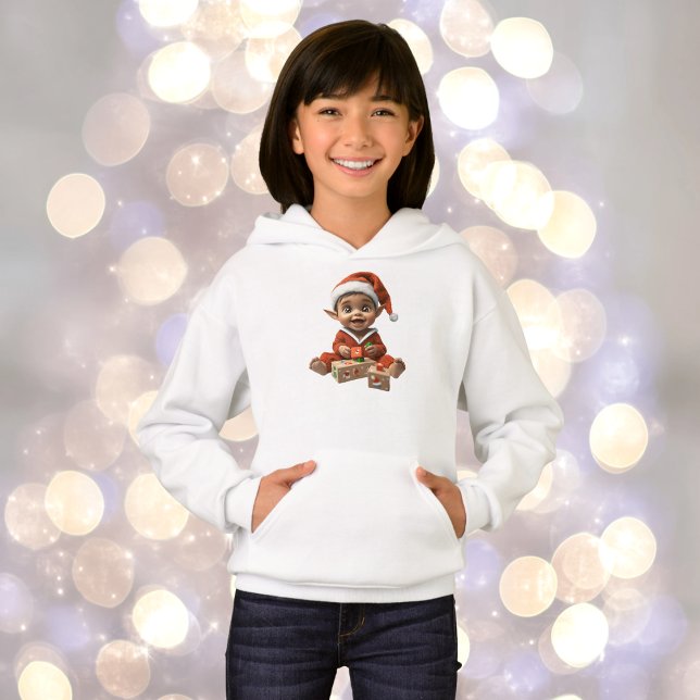 Lycklig Baby jul Elf Girl's Hoodie T Shirt (Skapare uppladdad)