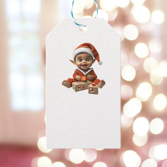 Lycklig Baby jul Elf White Gift Märkres Presentetikett (Skapare uppladdad)