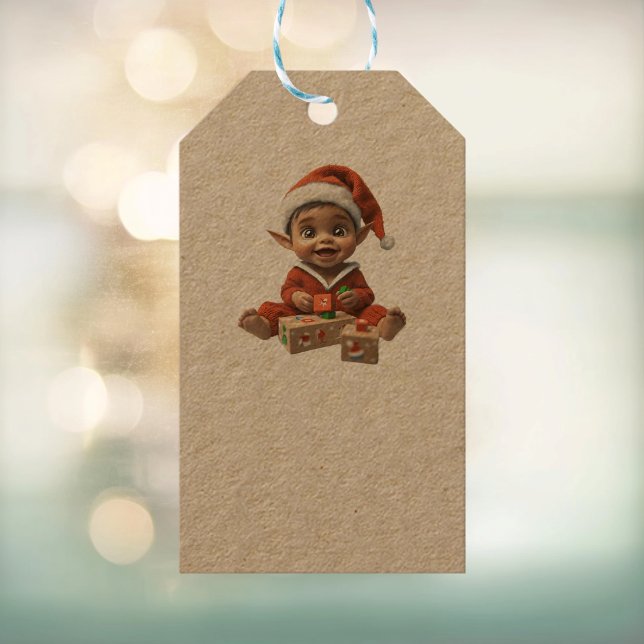 Lycklig Baby-julen Elf Kraft Gift Märkres Presentetikett (Skapare uppladdad)