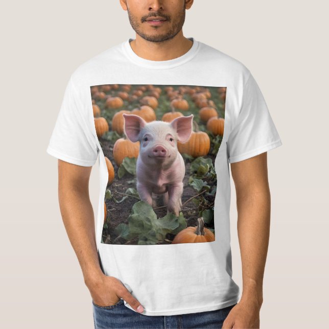 Lycklig Baby Pig in the Pumpkin Patch T Shirt (Framsida)
