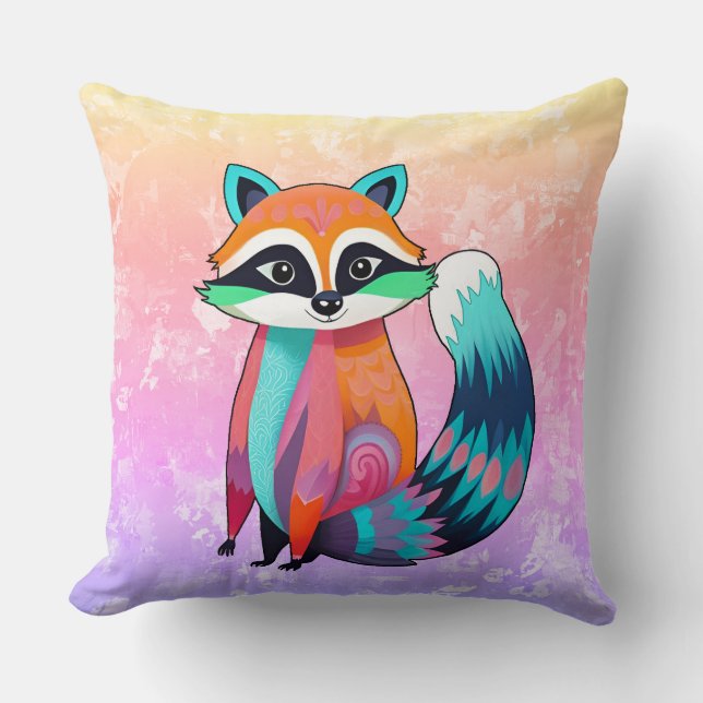 Lycklig Baby Raccoon Kudde (Framsida)