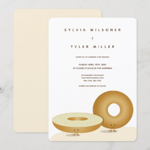 Lycklig Bagel Bröllop White Brown Cream Lodrät Inbjudningar