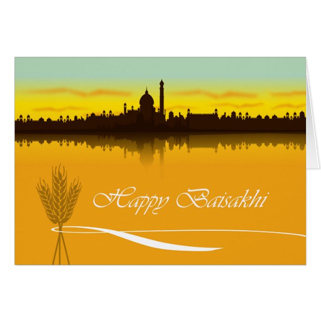 Lycklig Baisakhi, Cityscape Silhouette i Indien Hälsningskort (Framsidan Horizontal)