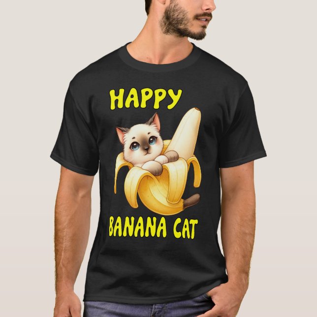 Lycklig Banana Cat: Peel the Happity T Shirt (Framsida)