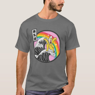 Lycklig Banana Surfing Kanagawa Wave Kawaii Anime T Shirt
