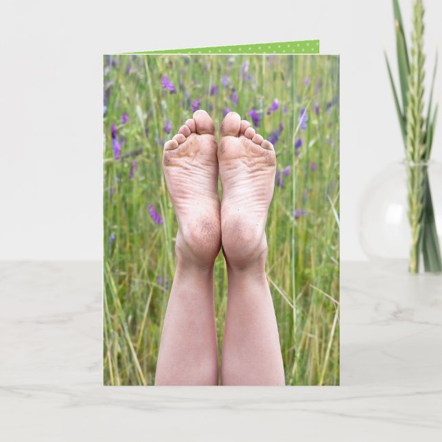 Lycklig Bare Feet Birthday Kort (Framsida)