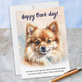 Lycklig Bark day Watercolor Pommern Hund Birthday Kort