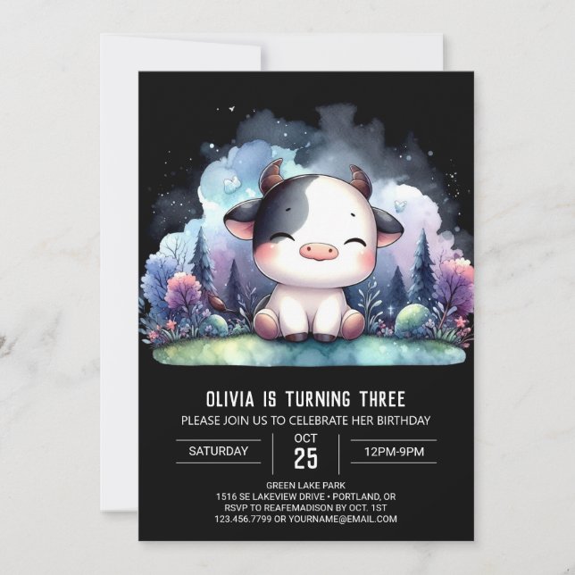 Lycklig Barn Kow Birthund Inbjudningar (Framsida)