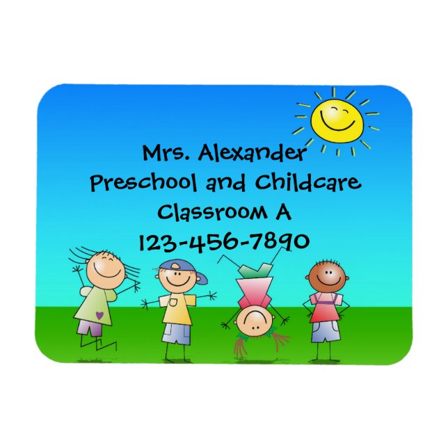 Lycklig Barn leker i Sol, barn utomhus Magnet (Horisontell)