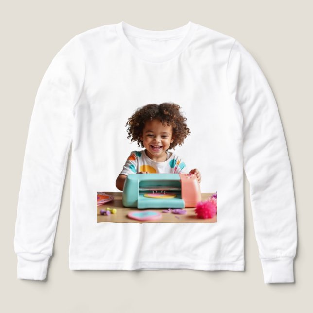Lycklig Barn som leker med Craft Maskin - Kreative T Shirt (Design framsida)