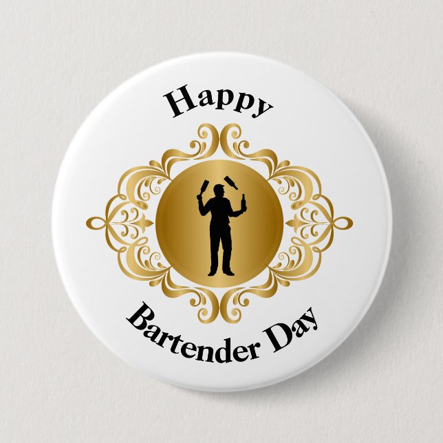 Lycklig Bartender Day Button for Male Bartender Knapp (Framsida)