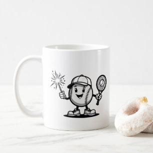 Lycklig Baseball med Sparkler och Racket Kaffemugg