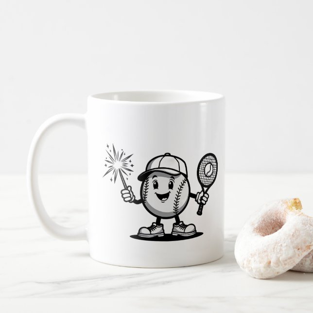 Lycklig Baseball med Sparkler och Racket Kaffemugg (Med munk)