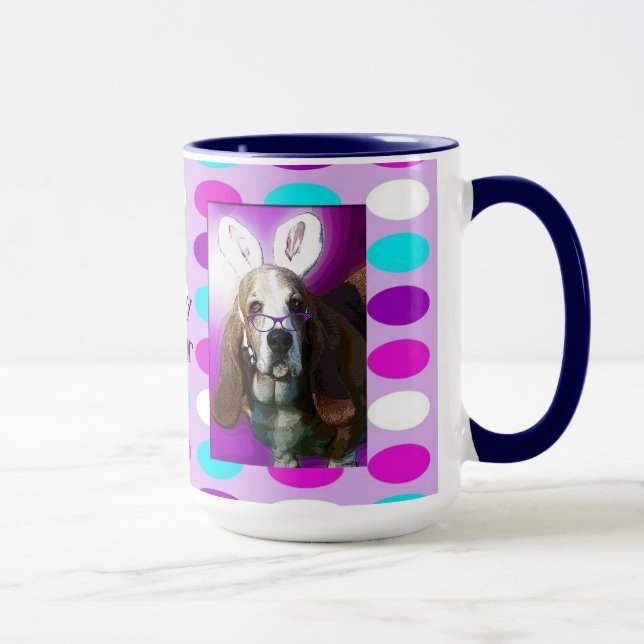 Lycklig Basset Hound-Påsk-kaffe Mugg (Höger)
