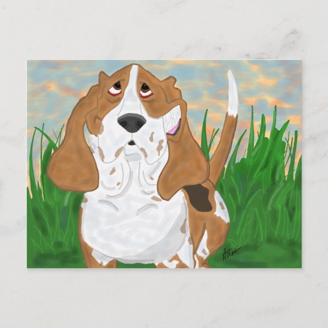 Lycklig Basset Hound-vykort Vykort (Framsida)