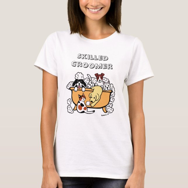 Lycklig Bath Time Gult Labrador Skilled Groomer T Shirt (Framsida)