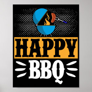 Lycklig BBQ Smoker Grill Barbecue Kött Grilling Poster
