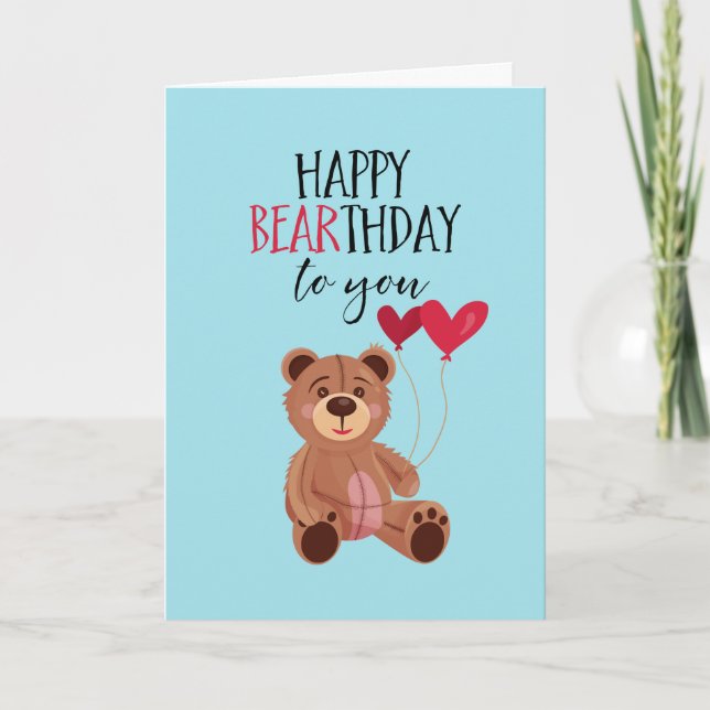 Lycklig Bdagday Cute Nalle Pun Funny Birthday Kort (Framsida)