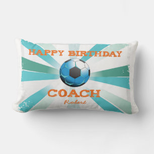 Lycklig Bday Soccer Coach Orange/Teal/Blue Starbur Lumbarkudde