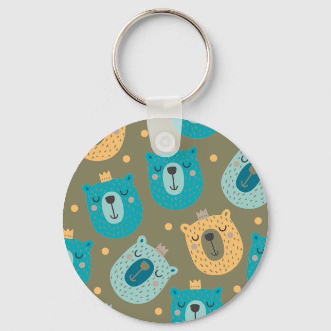 Lycklig Bear Kung Nyckelring (Framsida)