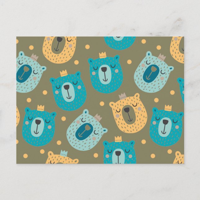 Lycklig Bear Kung Vykort (Framsida)