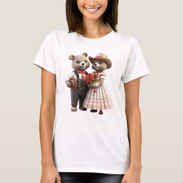 Lycklig Bear par T Shirt (Framsida)