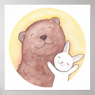 Lycklig Bear & Rabbit Poster Bear and Bunny Square