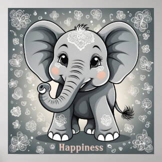 Lycklig Bebis Elefant AI Fantasy Digital Konst Poster
